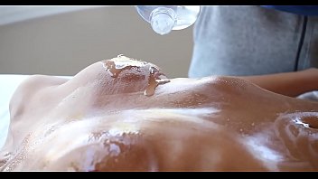 Sensual oil rubbing on slit