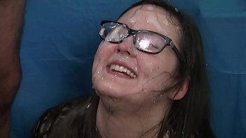 Amateur gets face and glasses cum covered