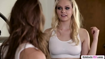 Petite blonde babe dates a lesbian in a dating app.They went home after a run.The big tits babe licks her hairy pussy,rims her ass then facesits her.