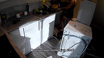 Horny wife seduces a plumber in the kitchen while her husband at work.