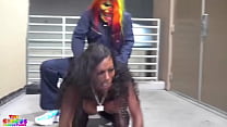 Ebony Mystique gets donkey fucked by Gibby The Clown hardcore